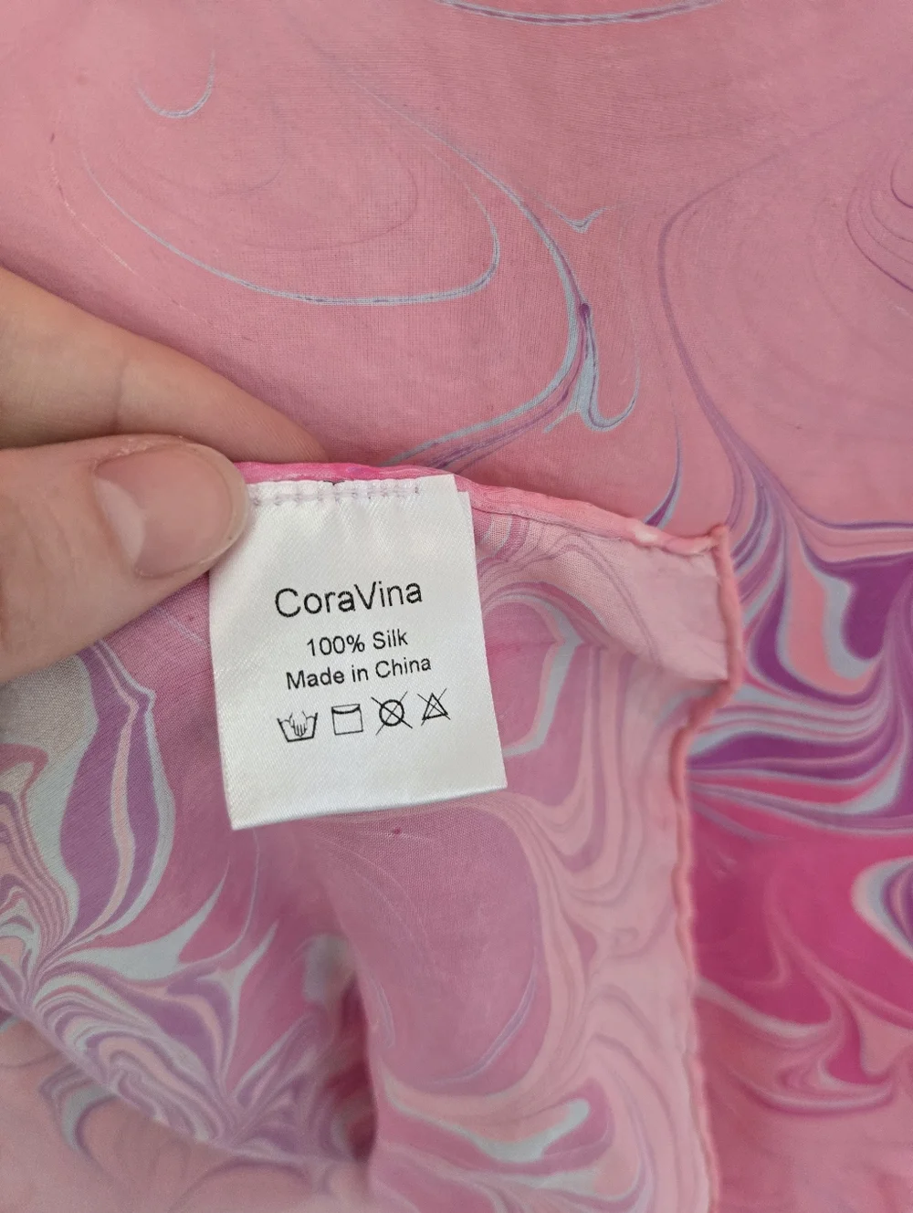 Women's 100% Silk Scarf Pink Marble Print Art To Wear Artsy Barbiecore Accessory
